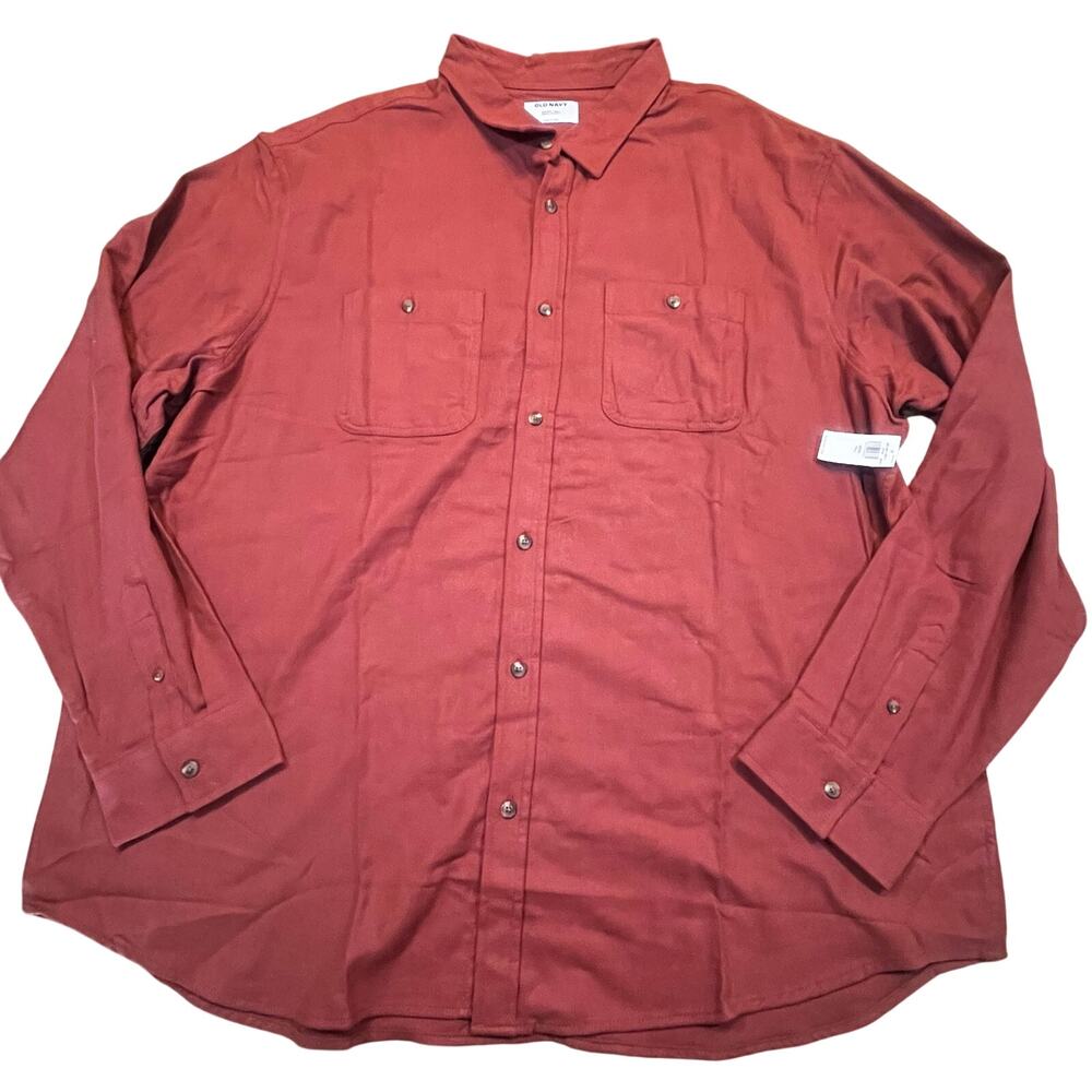 NEW Old Navy Button Up XXXXL Tall Double Brushed Flannel Rust Red Long Sleeve